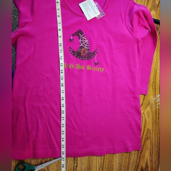 Quacker Factory women's casual blouse, 100% cotton, size L, pink, rhinestone. - Picture 8 of 11